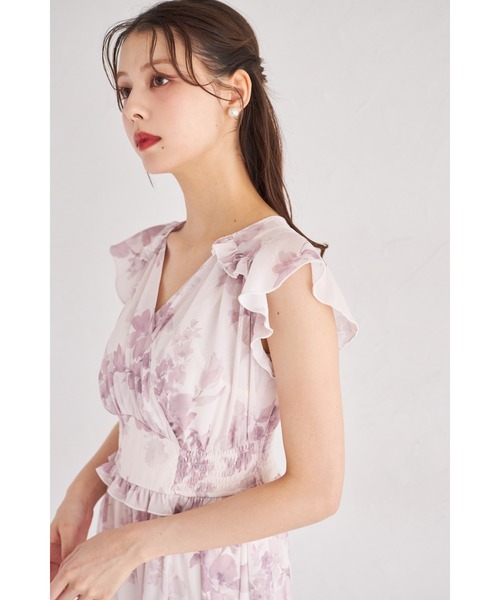 tocco closet(トッコ クローゼット)の「フリル付きウエストシャーリングフラワープリントカシュクールワンピース(ワンピース・レディース・ブルー/ピンク・M)」の3枚目の写真