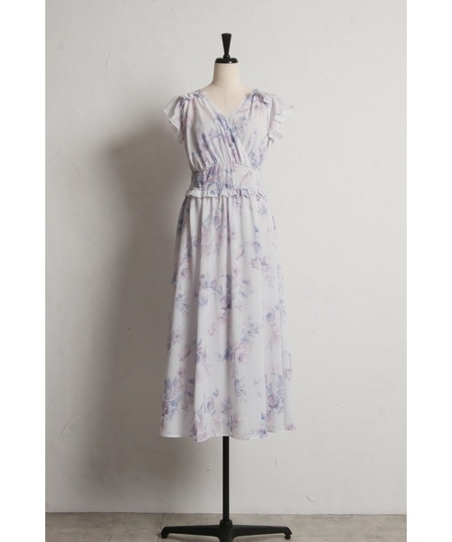 tocco closet(トッコ クローゼット)の「フリル付きウエストシャーリングフラワープリントカシュクールワンピース(ワンピース・レディース・ブルー/ピンク・M)」の6枚目の写真