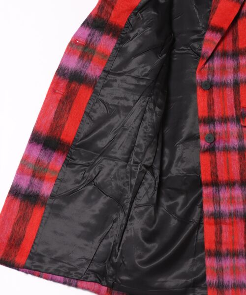 Desigual（デシグアル）の「レッドタータンチェック Vネックロングウールコート 韓国風（チェスターコート・レディース・レッド・S/M/L/XS/XL）」の5枚目の写真