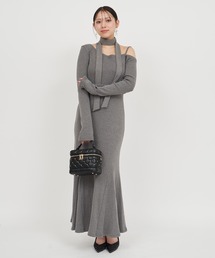 ストール付アシンメトリーカットマキシワンピース