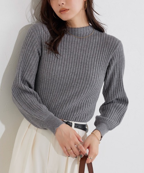 セール】もっちりパフスリーブリブニット（ニット/セーター）｜Pierrot