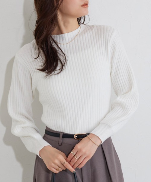 セール】もっちりパフスリーブリブニット（ニット/セーター）｜Pierrot