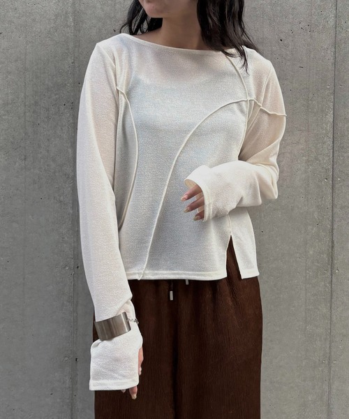 &g'aime（アンジェム）の「【&g'aime】メロー切替ショートトップス　Mellow Stitch Contrast Short Top（Tシャツ/カットソー・レディース・ブルー/ブラック/ホワイト・FREE）」の2枚目の写真