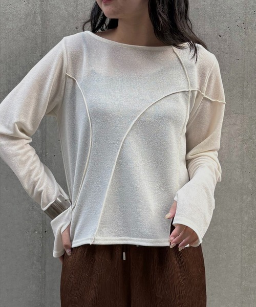 &g'aime（アンジェム）の「【&g'aime】メロー切替ショートトップス　Mellow Stitch Contrast Short Top（Tシャツ/カットソー・レディース・ブルー/ブラック/ホワイト・FREE）」の5枚目の写真