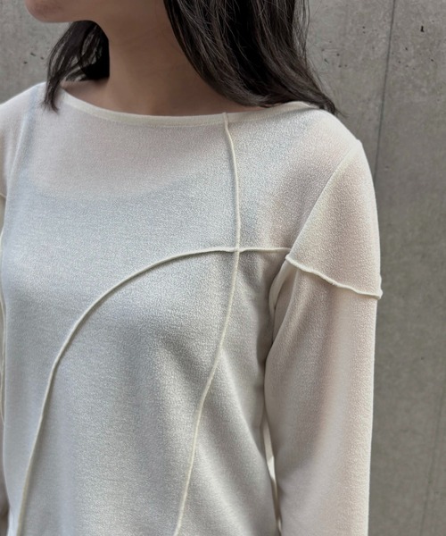 &g'aime（アンジェム）の「【&g'aime】メロー切替ショートトップス　Mellow Stitch Contrast Short Top（Tシャツ/カットソー・レディース・ブルー/ブラック/ホワイト・FREE）」の7枚目の写真