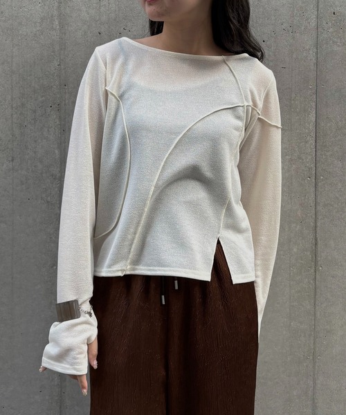 &g'aime（アンジェム）の「【&g'aime】メロー切替ショートトップス　Mellow Stitch Contrast Short Top（Tシャツ/カットソー・レディース・ブルー/ブラック/ホワイト・FREE）」の6枚目の写真