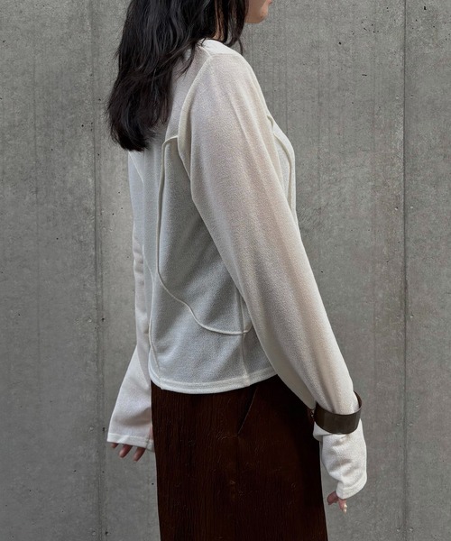 &g'aime（アンジェム）の「【&g'aime】メロー切替ショートトップス　Mellow Stitch Contrast Short Top（Tシャツ/カットソー・レディース・ブルー/ブラック/ホワイト・FREE）」の8枚目の写真