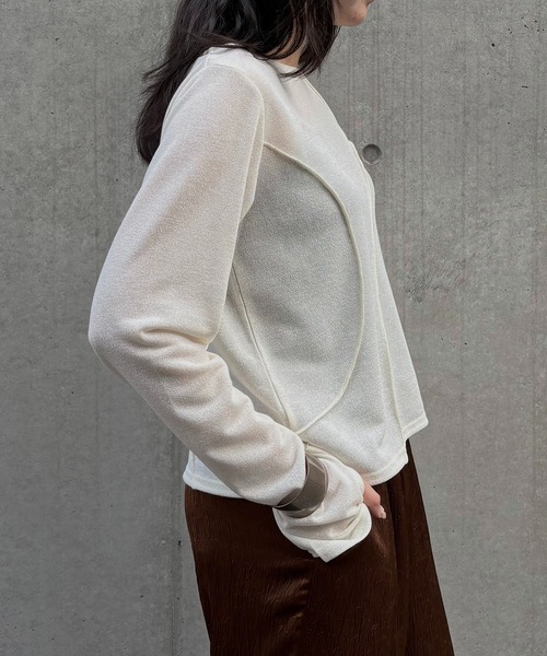 &g'aime（アンジェム）の「【&g'aime】メロー切替ショートトップス　Mellow Stitch Contrast Short Top（Tシャツ/カットソー・レディース・ブルー/ブラック/ホワイト・FREE）」の9枚目の写真