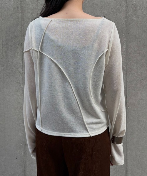 &g'aime（アンジェム）の「【&g'aime】メロー切替ショートトップス　Mellow Stitch Contrast Short Top（Tシャツ/カットソー・レディース・ブルー/ブラック/ホワイト・FREE）」の11枚目の写真