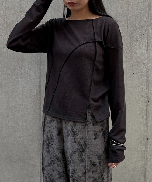 &g'aime（アンジェム）の「【&g'aime】メロー切替ショートトップス　Mellow Stitch Contrast Short Top（Tシャツ/カットソー・レディース・ブルー/ブラック/ホワイト・FREE）」の15枚目の写真