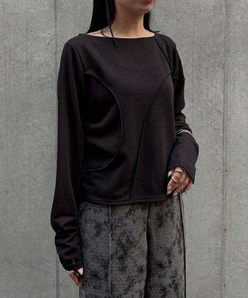 &g'aime（アンジェム）の「【&g'aime】メロー切替ショートトップス　Mellow Stitch Contrast Short Top（Tシャツ/カットソー・レディース・ブルー/ブラック/ホワイト・FREE）」の16枚目の写真