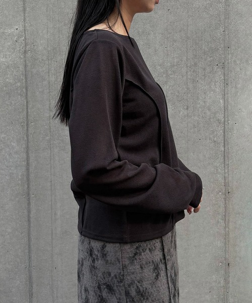 &g'aime（アンジェム）の「【&g'aime】メロー切替ショートトップス　Mellow Stitch Contrast Short Top（Tシャツ/カットソー・レディース・ブルー/ブラック/ホワイト・FREE）」の17枚目の写真