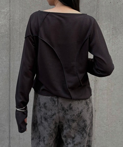 &g'aime（アンジェム）の「【&g'aime】メロー切替ショートトップス　Mellow Stitch Contrast Short Top（Tシャツ/カットソー・レディース・ブルー/ブラック/ホワイト・FREE）」の19枚目の写真