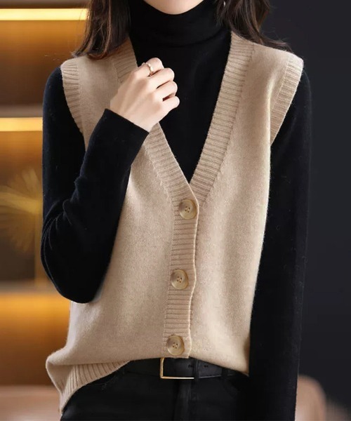 Miniministore（ミニミニストア）の「Vネックニットベストレディースニットジレ（ベスト・レディース・ブラック/ブラウン/キャメル/ライトベージュ/ダークベージュ・FREE）」の12枚目の写真