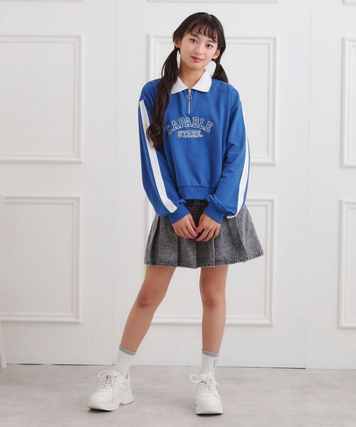 セール】ミニ裏カレッジ衿付きハーフZIPプルオーバー（スウェット