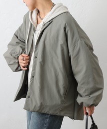 サイドジップノーカラー中綿ジャケット