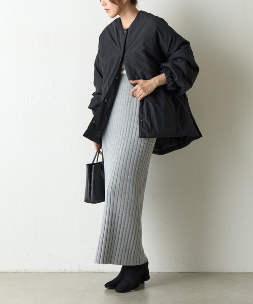 COLONY 2139（コロニートゥーワンスリーナイン）の「サイドジップノーカラー中綿ジャケット（ノーカラージャケット・レディース・カーキ/ブラック・FREE）」の20枚目の写真