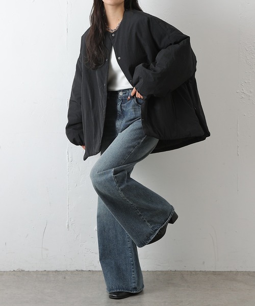 COLONY 2139（コロニートゥーワンスリーナイン）の「サイドジップノーカラー中綿ジャケット（ノーカラージャケット・レディース・カーキ/ブラック・FREE）」の22枚目の写真