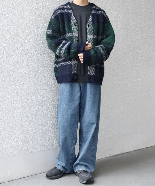 SHIPS any:〈手洗い可能〉アルパカ ミックス シャギー チェック ニット