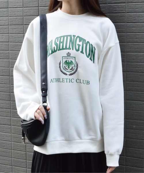 spiritoso(スピリトーゾ)の「【spiritoso】カレッジロゴ オーバーサイズ 裏起毛 トレーナー(スウェット・レディース・オートミール/オフホワイト/ブラック・FREE)」の21枚目の写真