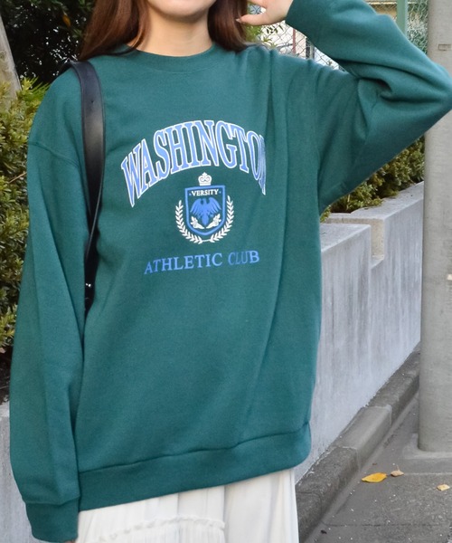 spiritoso(スピリトーゾ)の「【spiritoso】カレッジロゴ オーバーサイズ 裏起毛 トレーナー(スウェット・レディース・オートミール/オフホワイト/ブラック・FREE)」の8枚目の写真