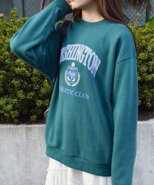 spiritoso(スピリトーゾ)の「【spiritoso】カレッジロゴ オーバーサイズ 裏起毛 トレーナー(スウェット・レディース・オートミール/オフホワイト/ブラック・FREE)」の9枚目の写真