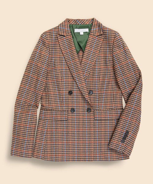 セール】ウールブレンド ガンクラブチェック ダブル4ボタン ピーク