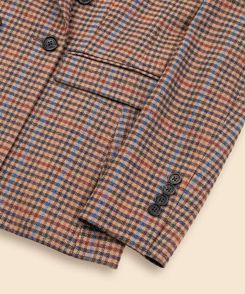 セール】ウールブレンド ガンクラブチェック ダブル4ボタン ピーク