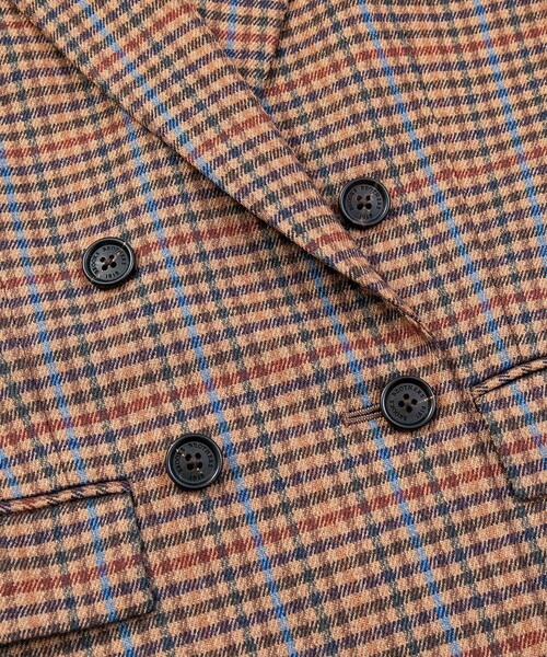 セール】ウールブレンド ガンクラブチェック ダブル4ボタン ピーク