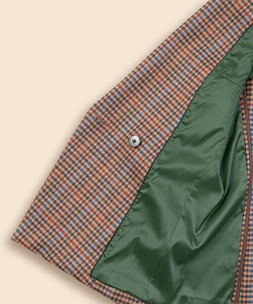 セール】ウールブレンド ガンクラブチェック ダブル4ボタン ピーク