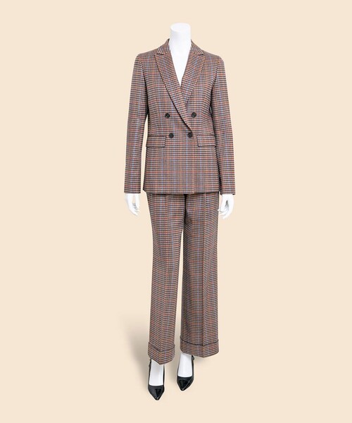 セール】ウールブレンド ガンクラブチェック ダブル4ボタン ピーク