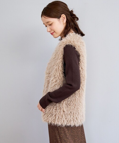 coen（コーエン）の「カーリーシャギーファーベスト（ベスト・レディース・モカ/ベージュ・L/M）」の4枚目の写真