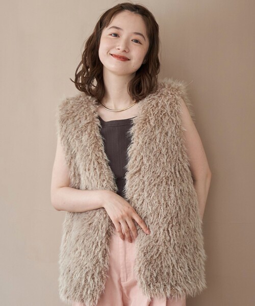 coen（コーエン）の「カーリーシャギーファーベスト（ベスト・レディース・モカ/ベージュ・L/M）」の8枚目の写真