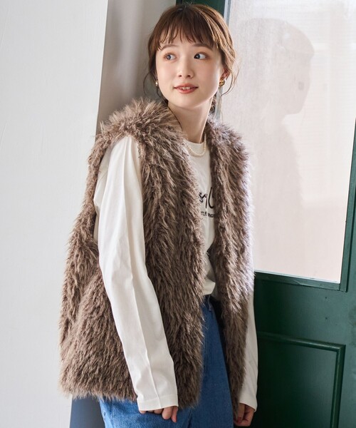 coen（コーエン）の「カーリーシャギーファーベスト（ベスト・レディース・モカ/ベージュ・L/M）」の11枚目の写真