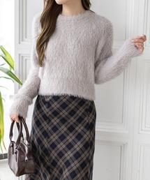 clear | ロングフェザー丸首ニットトップス［大人 カジュアル 着回し力抜群］≪AW新作≫(ニット/セーター)