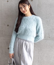 ロングフェザー丸首ニットトップス［大人 カジュアル 着回し力抜群］≪再入荷≫