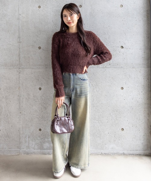 clear（クリア）の「ロングフェザー丸首ニットトップス［大人 カジュアル 着回し力抜群］≪再入荷≫（ニット/セーター・レディース・アイボリー/グレー系その他/チャコールグレー/ブラック系その他/ブラウン/ボルドー/ピンクベージュ/ミント・F）」の10枚目の写真