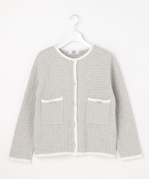 J.PRESS(ジェイプレス)の「NEW TWEED ニット ジャケット(ノーカラージャケット・レディース・ネイビー系/ライトグレー系5/ベージュ系5・MEDIUM/LARGE)」の11枚目の写真