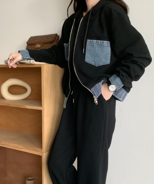 ABITOKYO（アビトーキョー）の「デニムドッキングスウェットパーカーセットアップ（セットアップ・レディース・ベージュ/ブラック/グレー・FREE）」の14枚目の写真
