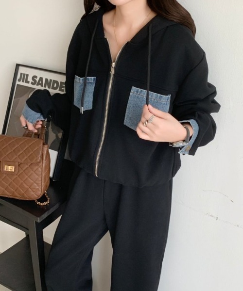 ABITOKYO（アビトーキョー）の「デニムドッキングスウェットパーカーセットアップ（セットアップ・レディース・ベージュ/ブラック/グレー・FREE）」の12枚目の写真