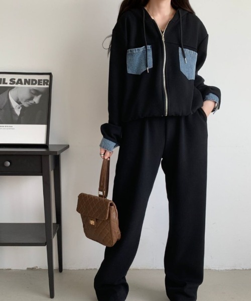 ABITOKYO（アビトーキョー）の「デニムドッキングスウェットパーカーセットアップ（セットアップ・レディース・ベージュ/ブラック/グレー・FREE）」の15枚目の写真
