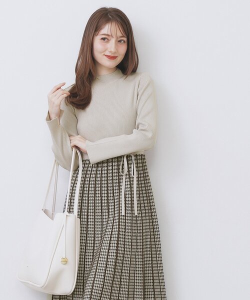 セール】千鳥チェックバイカラーニットワンピース【洗濯機OK/抗ピル