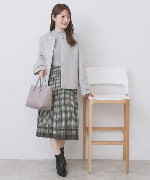 セール】千鳥チェックバイカラーニットワンピース【洗濯機OK/抗ピル