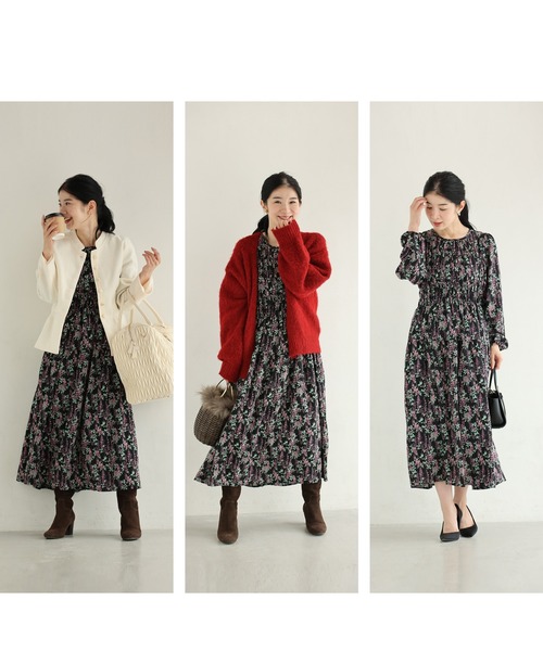 cawaii(カワイイ)の「(黒)枝垂れる花の胸元シャーリングミディアムワンピース(ワンピース・レディース・ブラック・FREE)」の11枚目の写真
