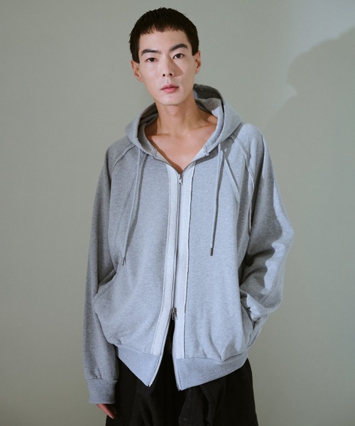Camphor wood ダブルジップニットフーディー　M チャコールグレー double zip mix yarn knit hoodie – CAMPHOR WOOD - OFFICIAL ONLINE