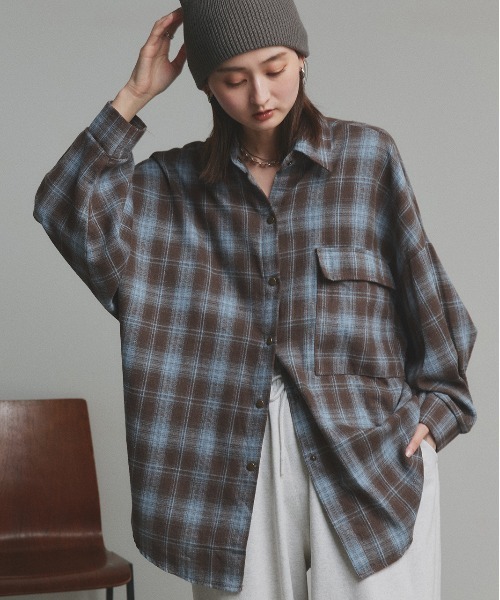ad thie(アドティエ)の「ポケット付き オーバーサイズ チェックシャツ(シャツ/ブラウス・レディース・ブラック/ブルー/ブラウン・FREE)」の11枚目の写真