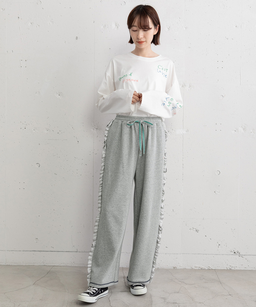 POU DOU DOU(プードゥドゥ)の「サイドフリルスウエットパンツ(その他パンツ・レディース・オートミール/グレー・M)」の3枚目の写真