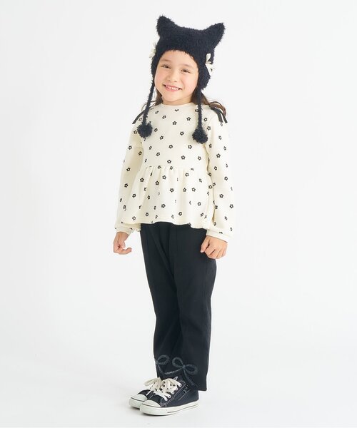 apres les cours（アプレレクール）の「ねこちゃん耳当て付きキャップ（ニットキャップ/ビーニー・キッズ・アイボリー/ブラック・50/54）」の3枚目の写真