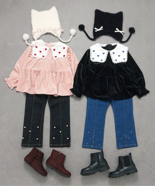 apres les cours（アプレレクール）の「ねこちゃん耳当て付きキャップ（ニットキャップ/ビーニー・キッズ・アイボリー/ブラック・50/54）」の17枚目の写真