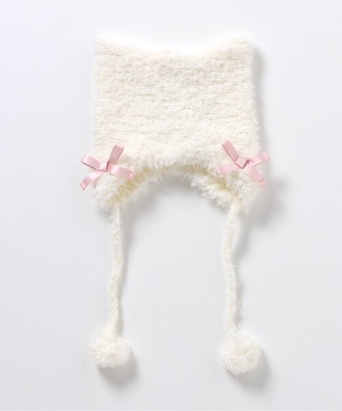 apres les cours（アプレレクール）の「ねこちゃん耳当て付きキャップ（ニットキャップ/ビーニー・キッズ・アイボリー/ブラック・50/54）」の8枚目の写真